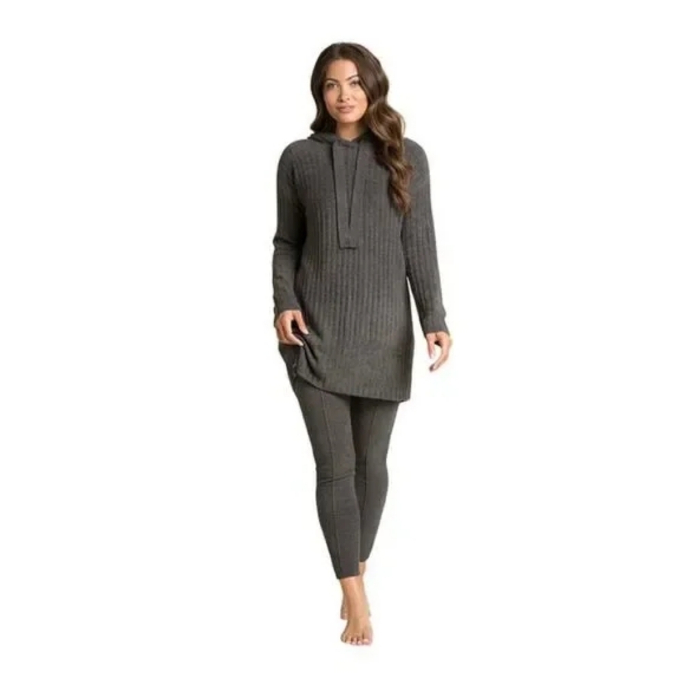 Barefoot Dreams‎ Cozychic Lite Charcoal Gray Hooded Rib Long Tunic Size S